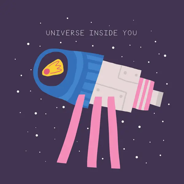 재미있는 손으로 망원경 운석과 귀여운 템플릿 포스터 스타일 — 스톡 벡터
