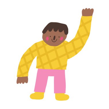 Çocuk ikonu. Sevimli el çizimi izole edilmiş çocuk. El sallayan arka planı olan çocuk