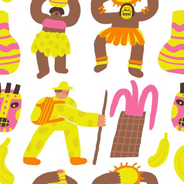 Tatlı orman, vahşi doğa pürüzsüz desen. Komik el, Afrika kabile yaşamı, kabile lideri, erkek, kadın ve kâşif ile tekrarlanabilir desenler çizdi. Yosunlu orman, ahşap temalı arka plan