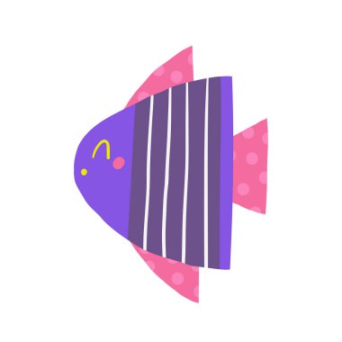 Sevimli korsan temalı kompozisyon, komik elli kartpostal karalama balık karakteri, çizgili kıyafetler. Denizci, Karayipli haydut tişört izi, kapak, şablon, afiş, poster baskı nesneleri