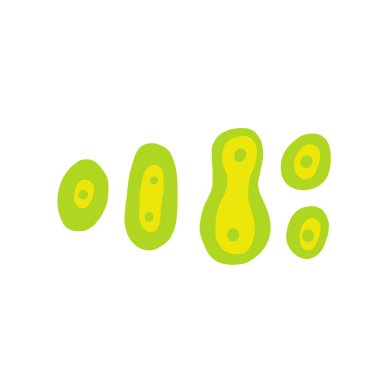 Şirin bilim temalı kompozisyon, komik elle çizilmiş kartpostal biyoloji, mikrobiyoloji virüsü, bakteri, hücre bölünmesi. Okul, bilim, eğitim nesneleri