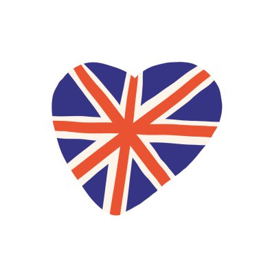 Şirin İngiltere, İngilizce, İngiltere, Birleşik Krallık objeleri, elle çizilmiş kompozisyon ulusal kalp şekli. Turizm, seyahat, eğitim işaretleri