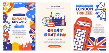 Şirin İngiltere, İngiliz, Büyük Britanya, Birleşik Krallık kompozisyonu, karalama bayrağıyla pankart, Charlie Chaplin, kraliçe, gezi, Westminster manastırı, müze, Londra. İngiliz nesneleri arka planı