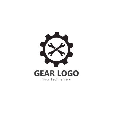 Vites ve anahtar logosu basit yaratıcı mekanik tasarım vektör şablonu