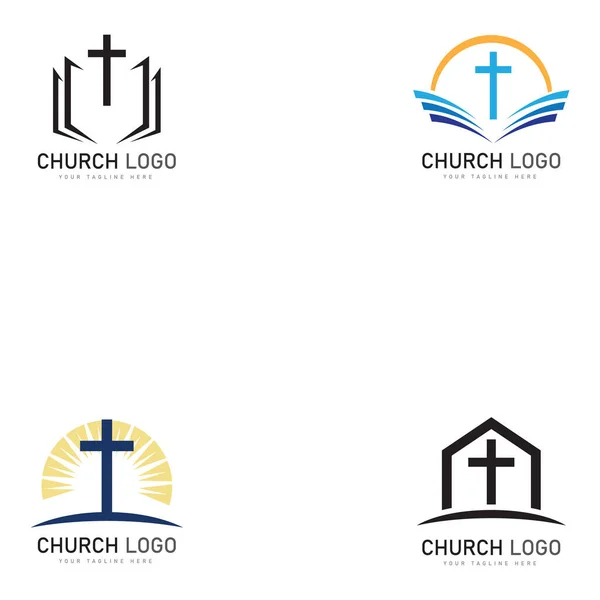 Iglesia Cristiana Logotipo Vector Icono Plantilla Diseño Símbolos Cristianos — Vector de stock