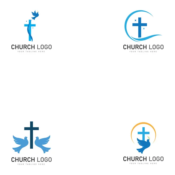 Église Christian Logo Vectoriel Icône Modèle Conception Symboles Chrétiens — Image vectorielle