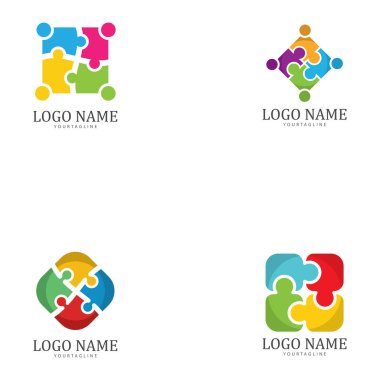 bulmaca ve topluluk sosyal ağ logosu simgesi illüstrasyon vektör