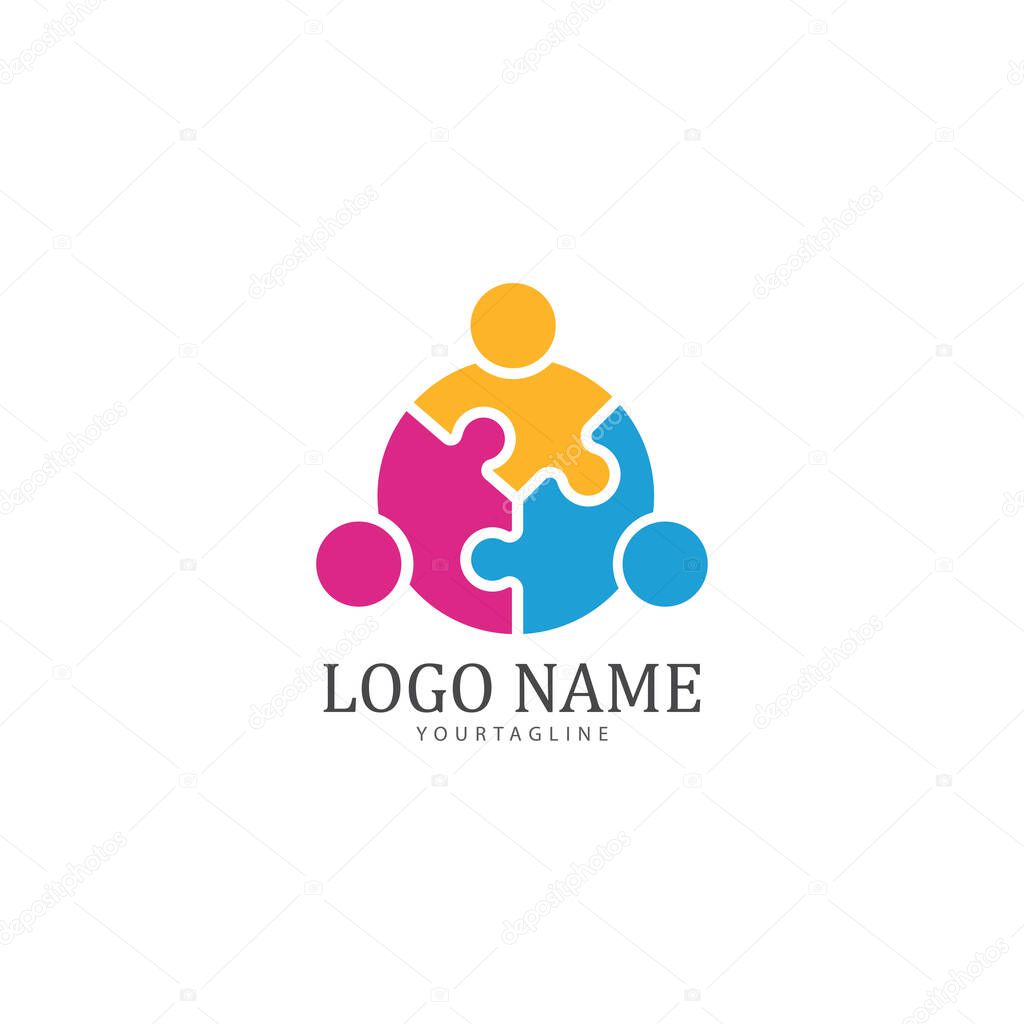 Puzzle and community social network logo icon illustration vector