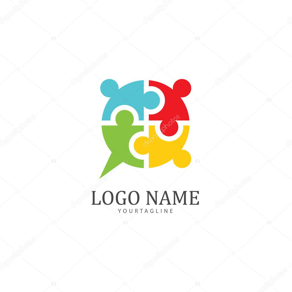 Puzzle and community social network logo icon illustration vector