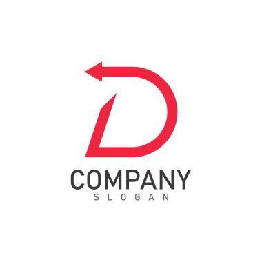 Ok logosu ve sembol vektör illüstrasyon simgesine sahip D harfi