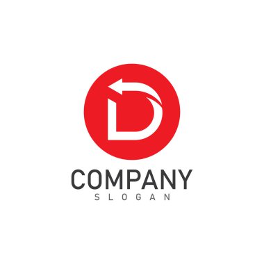 Ok logosu ve sembol vektör illüstrasyon simgesine sahip D harfi