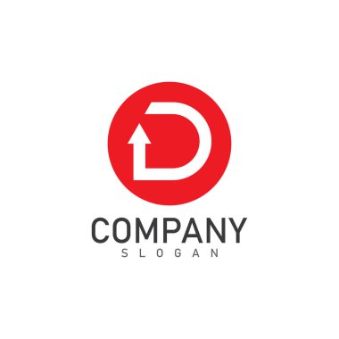 Ok logosu ve sembol vektör illüstrasyon simgesine sahip D harfi