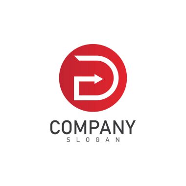 Ok logosu ve sembol vektör illüstrasyon simgesine sahip D harfi