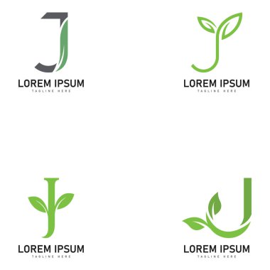j harfi yaprak vektör konsept tasarım şablonu