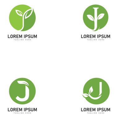 j harfi yaprak vektör konsept tasarım şablonu