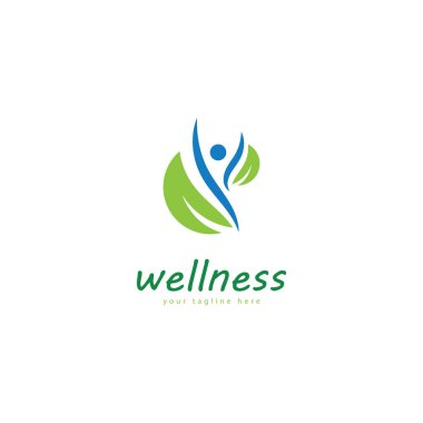 Doğal refah soyut logo tasarımı eşsiz doğal kişi ve yaratıcı fikirli yaprak konsepti. İş sağlığı meditasyonu logosu.