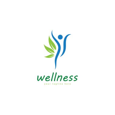Doğal refah soyut logo tasarımı eşsiz doğal kişi ve yaratıcı fikirli yaprak konsepti. İş sağlığı meditasyonu logosu.