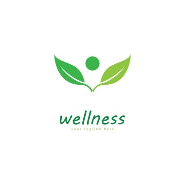 Doğal refah soyut logo tasarımı eşsiz doğal kişi ve yaratıcı fikirli yaprak konsepti. İş sağlığı meditasyonu logosu.