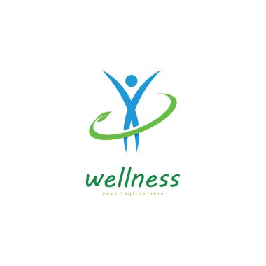 Doğal refah soyut logo tasarımı eşsiz doğal kişi ve yaratıcı fikirli yaprak konsepti. İş sağlığı meditasyonu logosu.