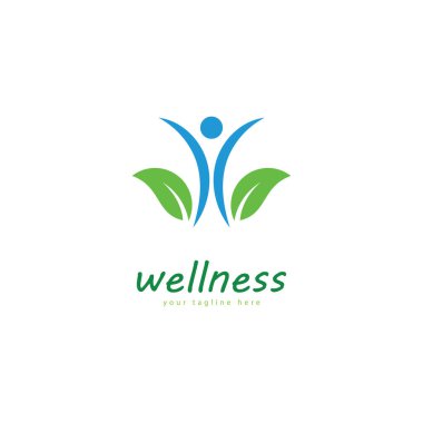 Doğal refah soyut logo tasarımı eşsiz doğal kişi ve yaratıcı fikirli yaprak konsepti. İş sağlığı meditasyonu logosu.