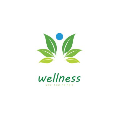 Doğal refah soyut logo tasarımı eşsiz doğal kişi ve yaratıcı fikirli yaprak konsepti. İş sağlığı meditasyonu logosu.