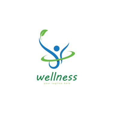 Doğal refah soyut logo tasarımı eşsiz doğal kişi ve yaratıcı fikirli yaprak konsepti. İş sağlığı meditasyonu logosu.