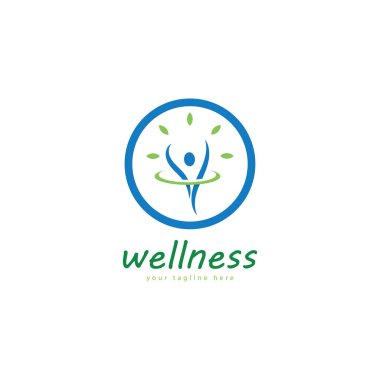 Doğal refah soyut logo tasarımı eşsiz doğal kişi ve yaratıcı fikirli yaprak konsepti. İş sağlığı meditasyonu logosu.