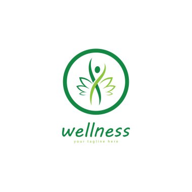 Doğal refah soyut logo tasarımı eşsiz doğal kişi ve yaratıcı fikirli yaprak konsepti. İş sağlığı meditasyonu logosu.