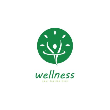 Doğal refah soyut logo tasarımı eşsiz doğal kişi ve yaratıcı fikirli yaprak konsepti. İş sağlığı meditasyonu logosu.