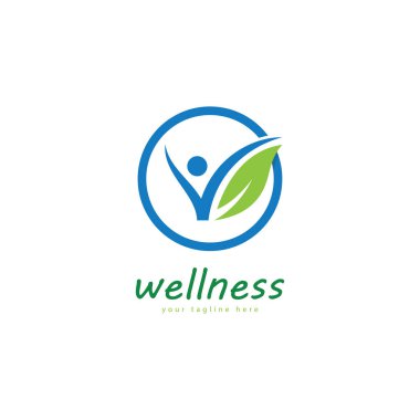 Doğal refah soyut logo tasarımı eşsiz doğal kişi ve yaratıcı fikirli yaprak konsepti. İş sağlığı meditasyonu logosu.