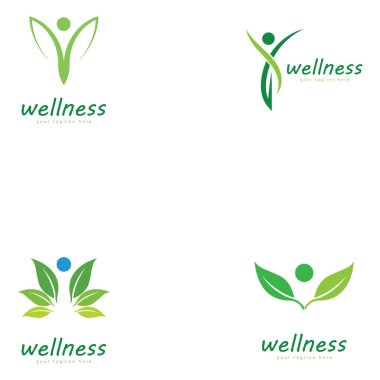 Doğal refah soyut logo tasarımı eşsiz doğal kişi ve yaratıcı fikirli yaprak konsepti. İş sağlığı meditasyonu logosu.