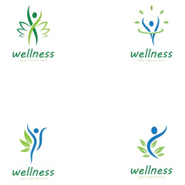 Doğal refah soyut logo tasarımı eşsiz doğal kişi ve yaratıcı fikirli yaprak konsepti. İş sağlığı meditasyonu logosu.