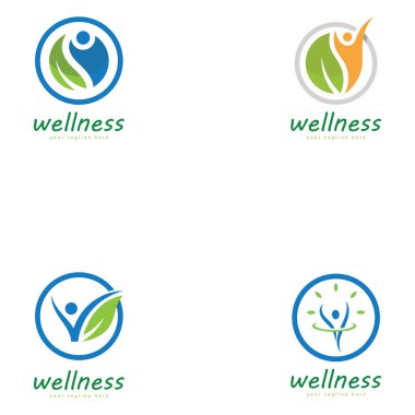 Doğal refah soyut logo tasarımı eşsiz doğal kişi ve yaratıcı fikirli yaprak konsepti. İş sağlığı meditasyonu logosu.