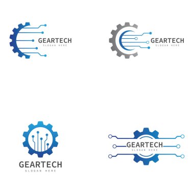 Teknik dişli logo vektör tasarım şablonu. Teknoloji logosu tasarım vektör amblemi tasarım kavramı yaratıcı sembol simgesi