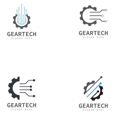 Teknik dişli logo vektör tasarım şablonu. Teknoloji logosu tasarım vektör amblemi tasarım kavramı yaratıcı sembol simgesi