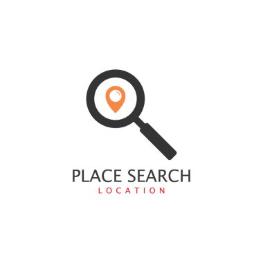 Arama - adres işaretçi ve simge Büyüteç veya Büyüteç'i bir yerde. Seyahat acentası ve konumu harita vektör simgesi