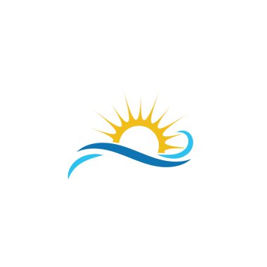 dalga ve güneş logosu vektör çizim şablonu
