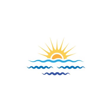 dalga ve güneş logosu vektör çizim şablonu