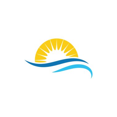 dalga ve güneş logosu vektör çizim şablonu