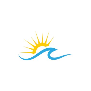 dalga ve güneş logosu vektör çizim şablonu