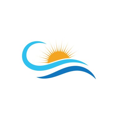dalga ve güneş logosu vektör çizim şablonu