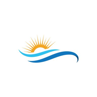 dalga ve güneş logosu vektör çizim şablonu