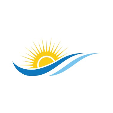dalga ve güneş logosu vektör çizim şablonu