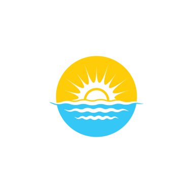 dalga ve güneş logosu vektör çizim şablonu