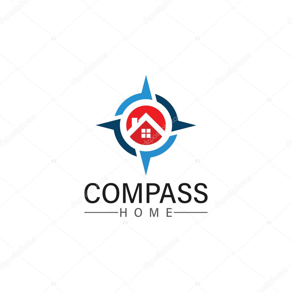 Logo search home icon.searching house with compass symbol logo