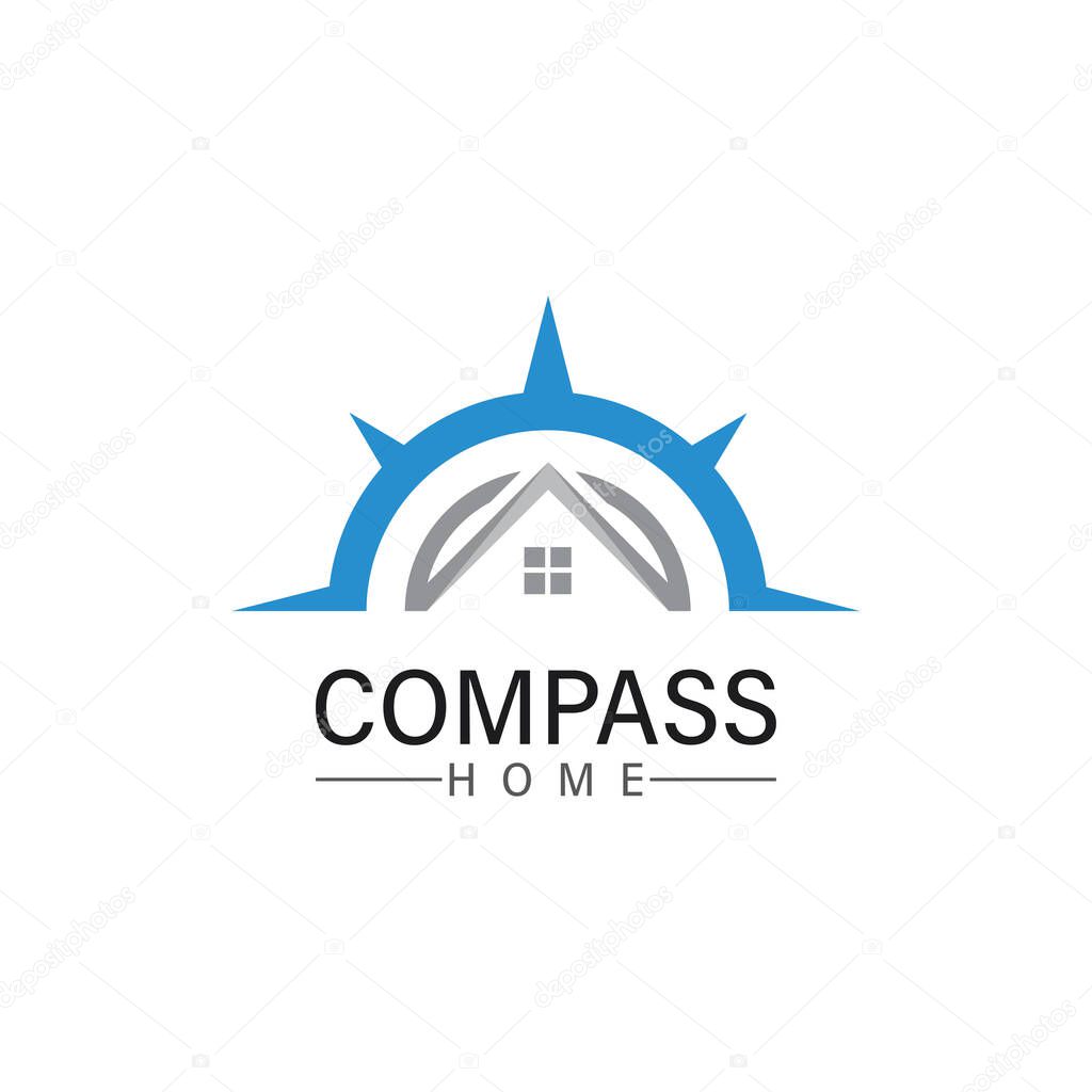 Logo search home icon.searching house with compass symbol logo