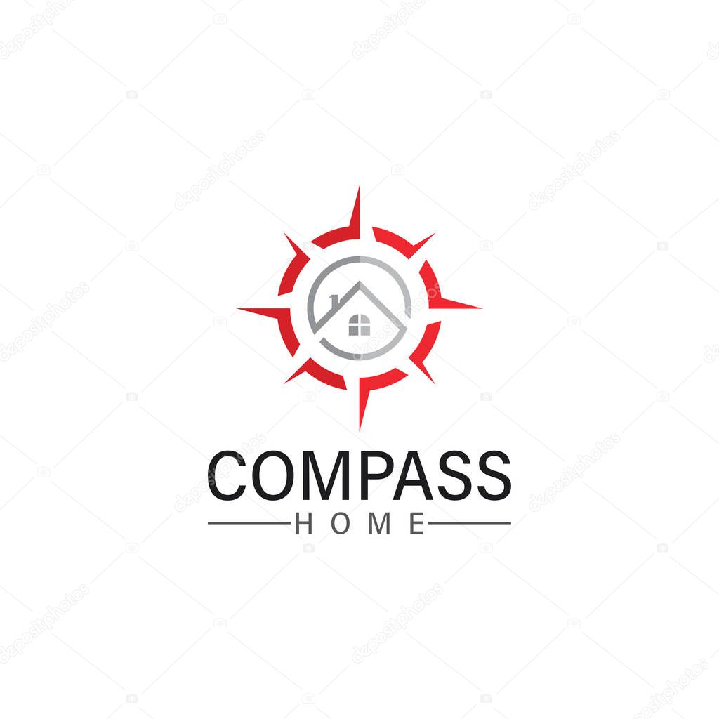 Logo search home icon.searching house with compass symbol logo