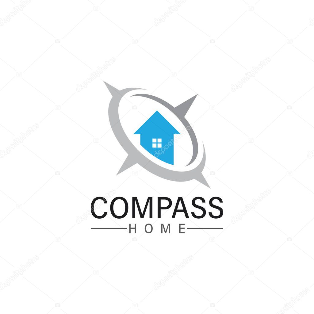 Logo search home icon.searching house with compass symbol logo