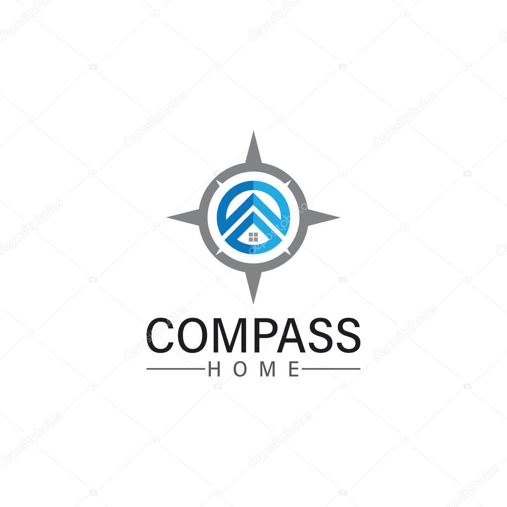 Logo search home icon.searching house with compass symbol logo
