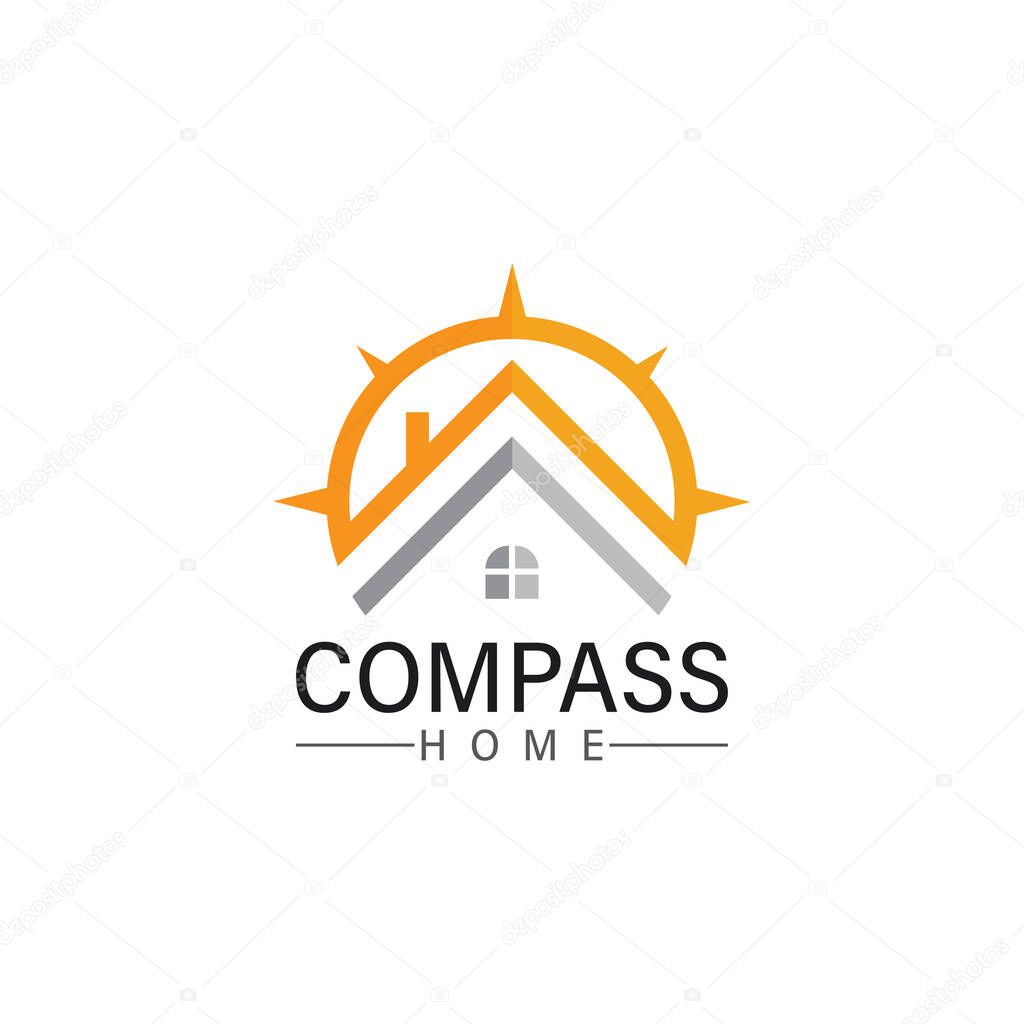 Logo search home icon.searching house with compass symbol logo